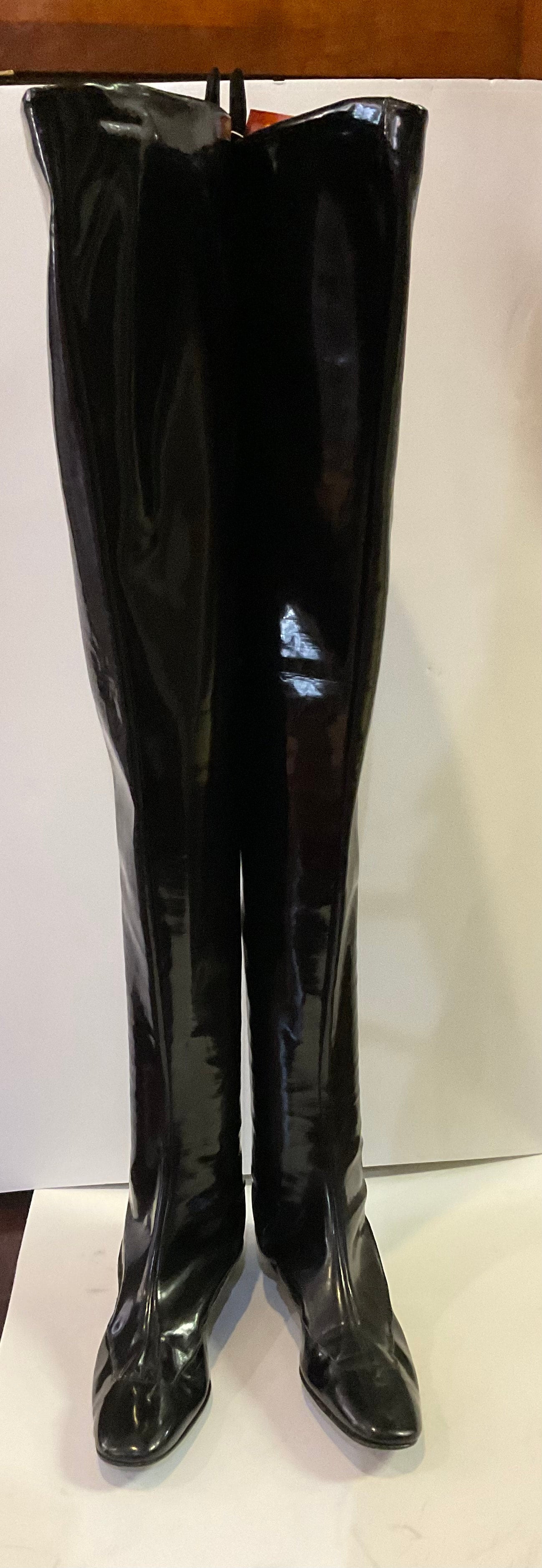 1960s thigh high gogo black boots Size 8 narrow All The Rage Vintage